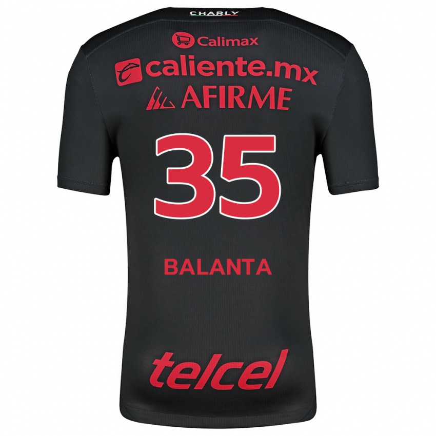 Hombre Camiseta Kevin Balanta #35 Negro Rojo 1ª Equipación 2024/25 La Camisa