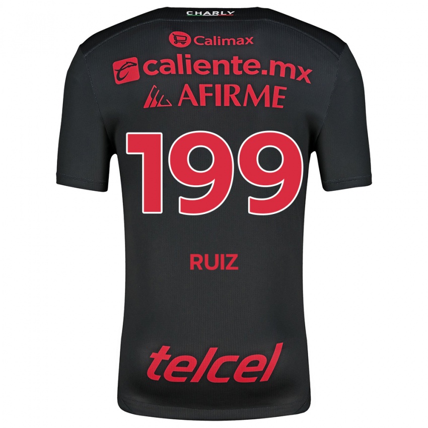 Hombre Camiseta Emilio Ruiz #199 Negro Rojo 1ª Equipación 2024/25 La Camisa