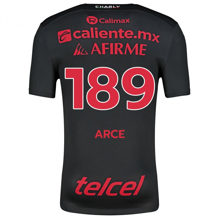 Hombre Camiseta Diego Arce #189 Negro Rojo 1ª Equipación 2024/25 La Camisa