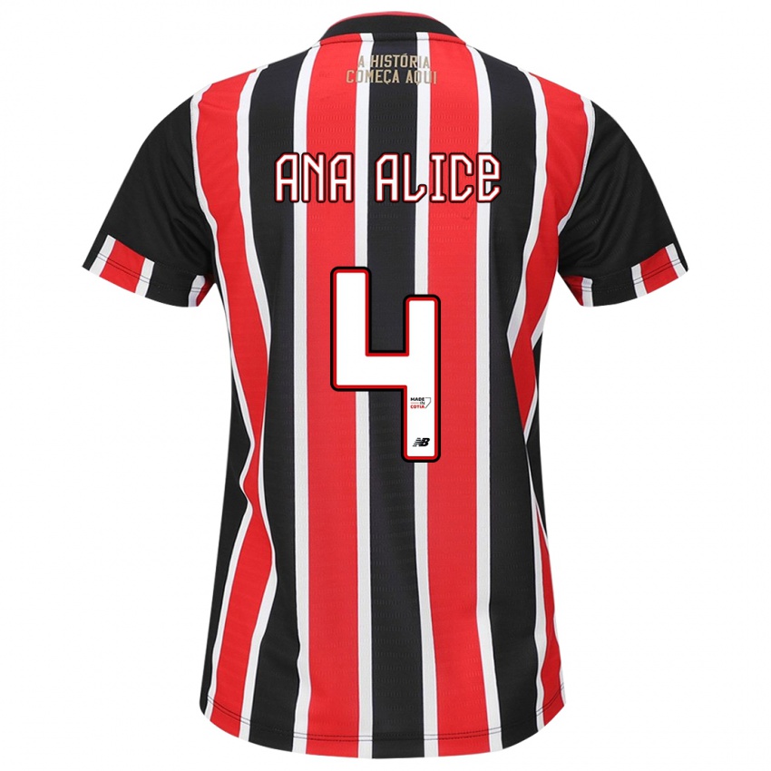 Hombre Camiseta Ana Alice Luciano Da Silva #4 Negro Rojo Blanco 2ª Equipación 2024/25 La Camisa