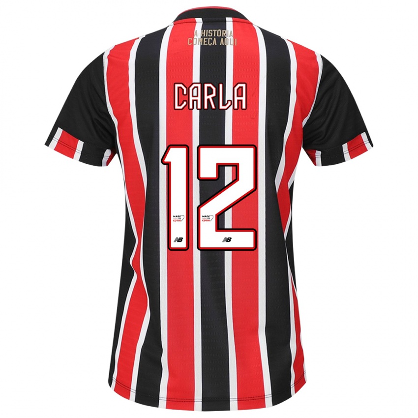 Hombre Camiseta Carla Maria Da Silva #12 Negro Rojo Blanco 2ª Equipación 2024/25 La Camisa