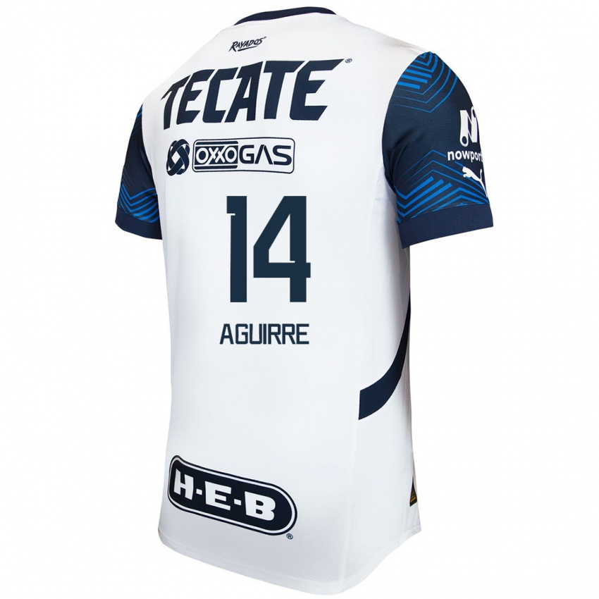 Hombre Camiseta Erick Aguirre #14 Blanco Azul 2ª Equipación 2024/25 La Camisa