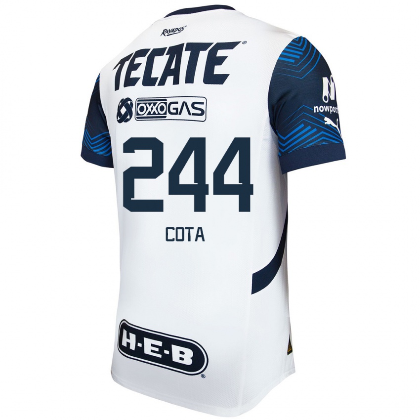 Hombre Camiseta Mario Cota #244 Blanco Azul 2ª Equipación 2024/25 La Camisa