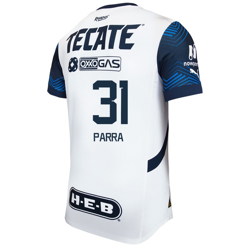 Hombre Camiseta Daniel Parra #31 Blanco Azul 2ª Equipación 2024/25 La Camisa