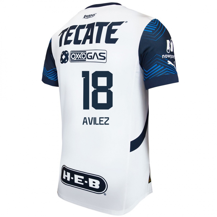 Hombre Camiseta Aylin Avilez #18 Blanco Azul 2ª Equipación 2024/25 La Camisa