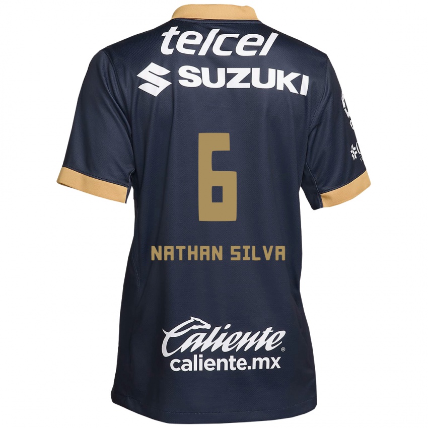 Hombre Camiseta Nathan Silva #6 Obsidiana Dorada Blanca 2ª Equipación 2024/25 La Camisa