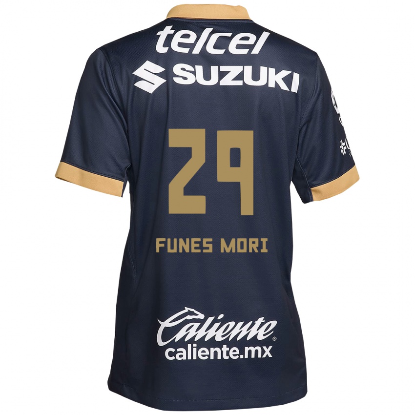 Hombre Camiseta Rogelio Funes Mori #29 Obsidiana Dorada Blanca 2ª Equipación 2024/25 La Camisa