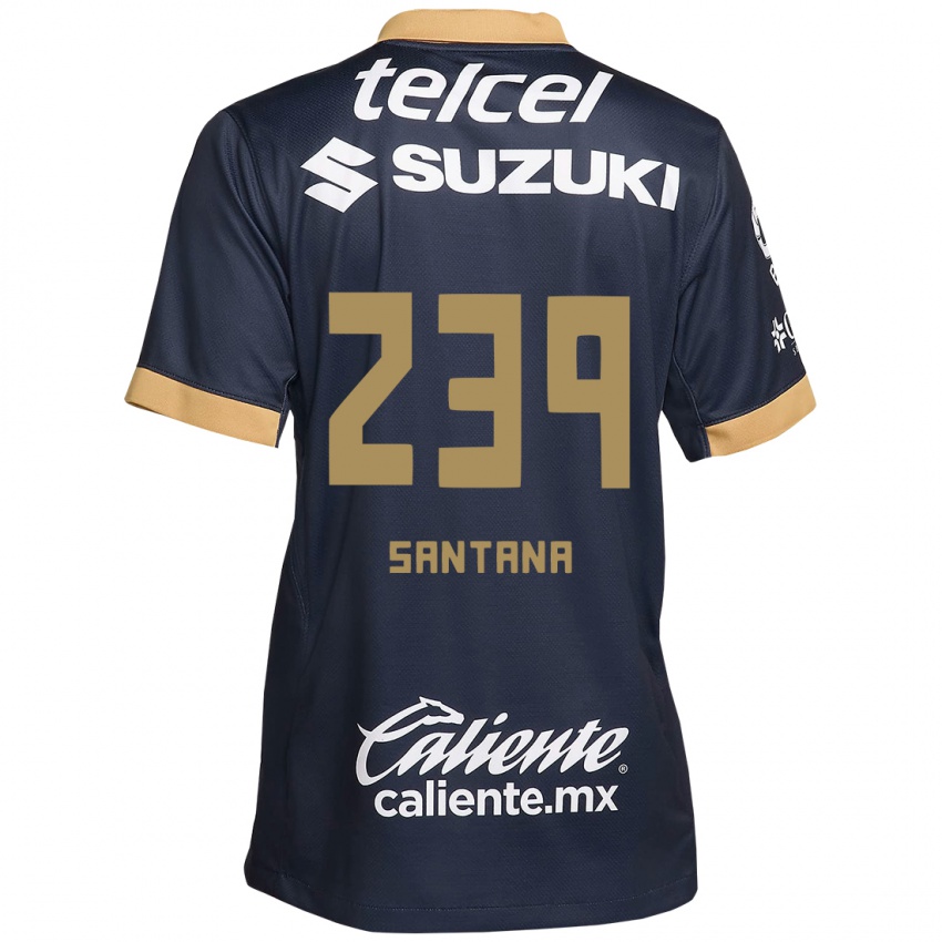 Hombre Camiseta Guillermo Santana #239 Obsidiana Dorada Blanca 2ª Equipación 2024/25 La Camisa