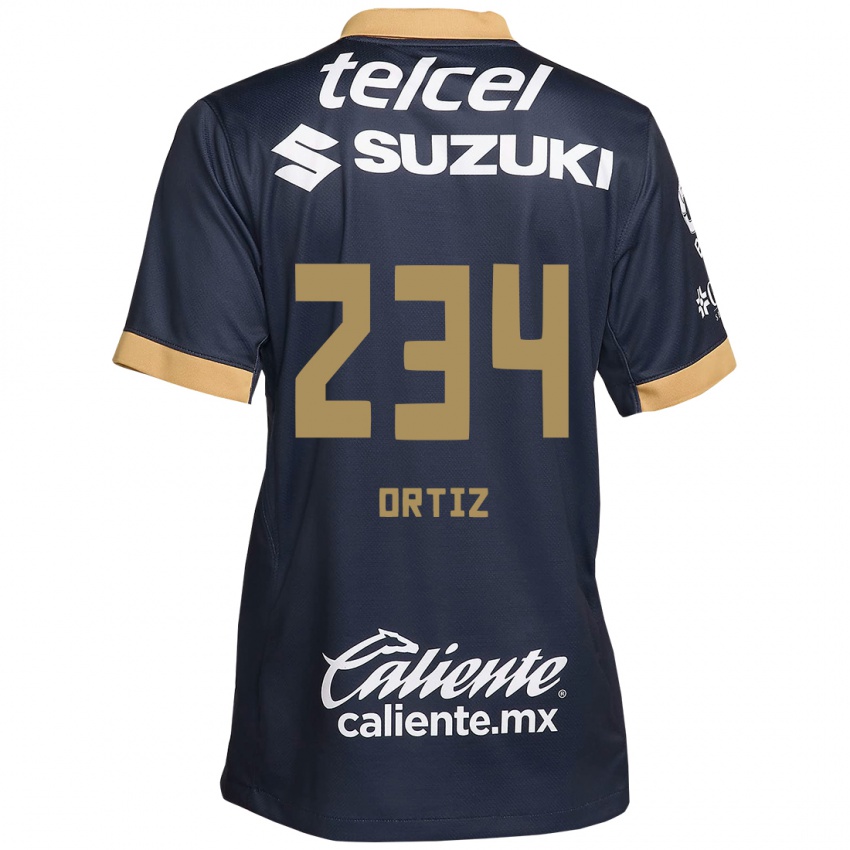 Hombre Camiseta Jorge Ortiz #234 Obsidiana Dorada Blanca 2ª Equipación 2024/25 La Camisa