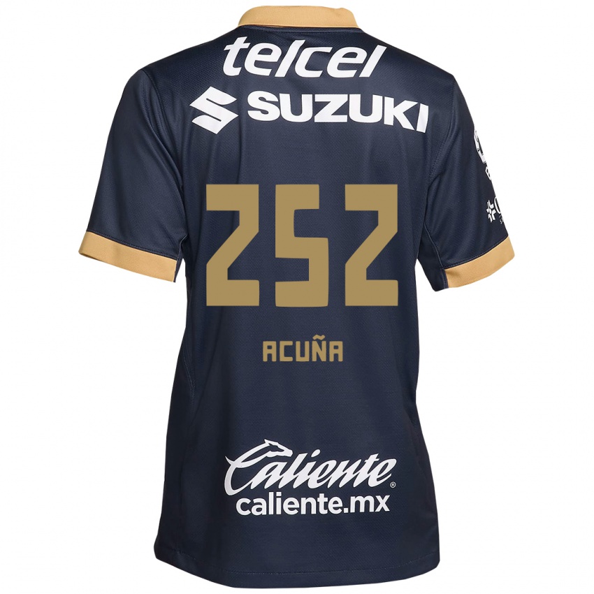 Hombre Camiseta José Acuña #252 Obsidiana Dorada Blanca 2ª Equipación 2024/25 La Camisa