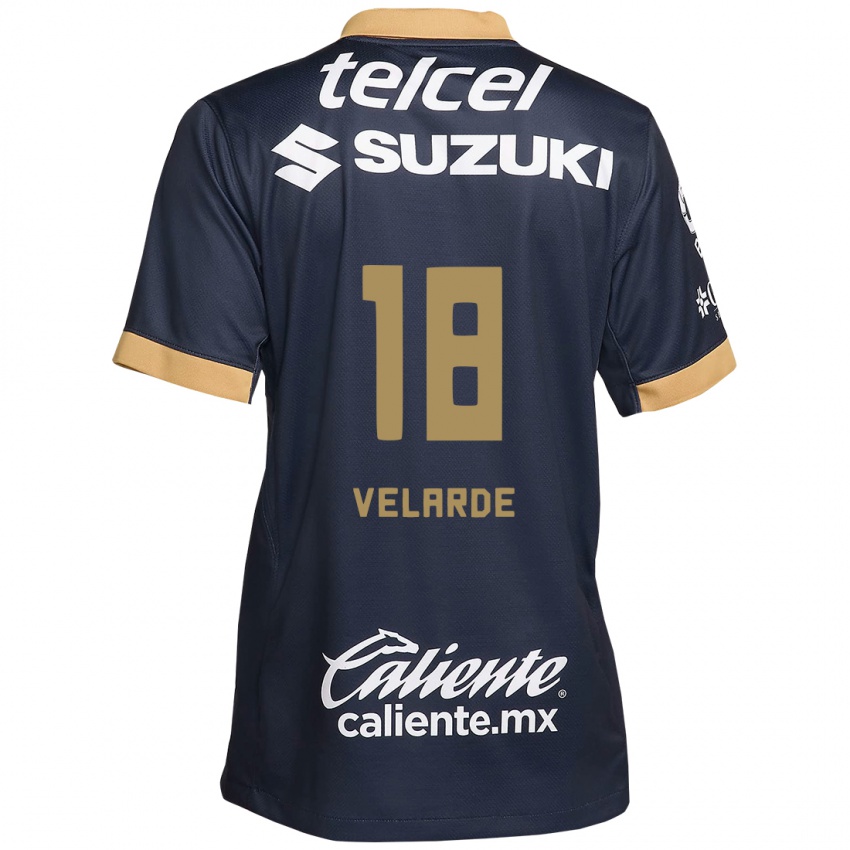 Hombre Camiseta Efrain Velarde #18 Obsidiana Dorada Blanca 2ª Equipación 2024/25 La Camisa