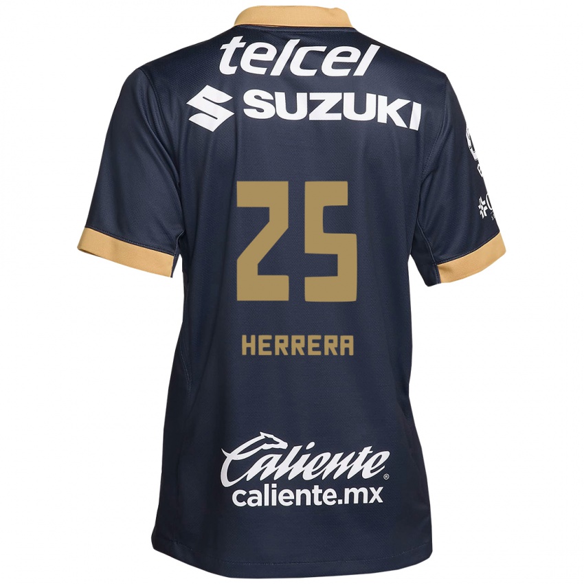 Hombre Camiseta Laura Herrera #25 Obsidiana Dorada Blanca 2ª Equipación 2024/25 La Camisa