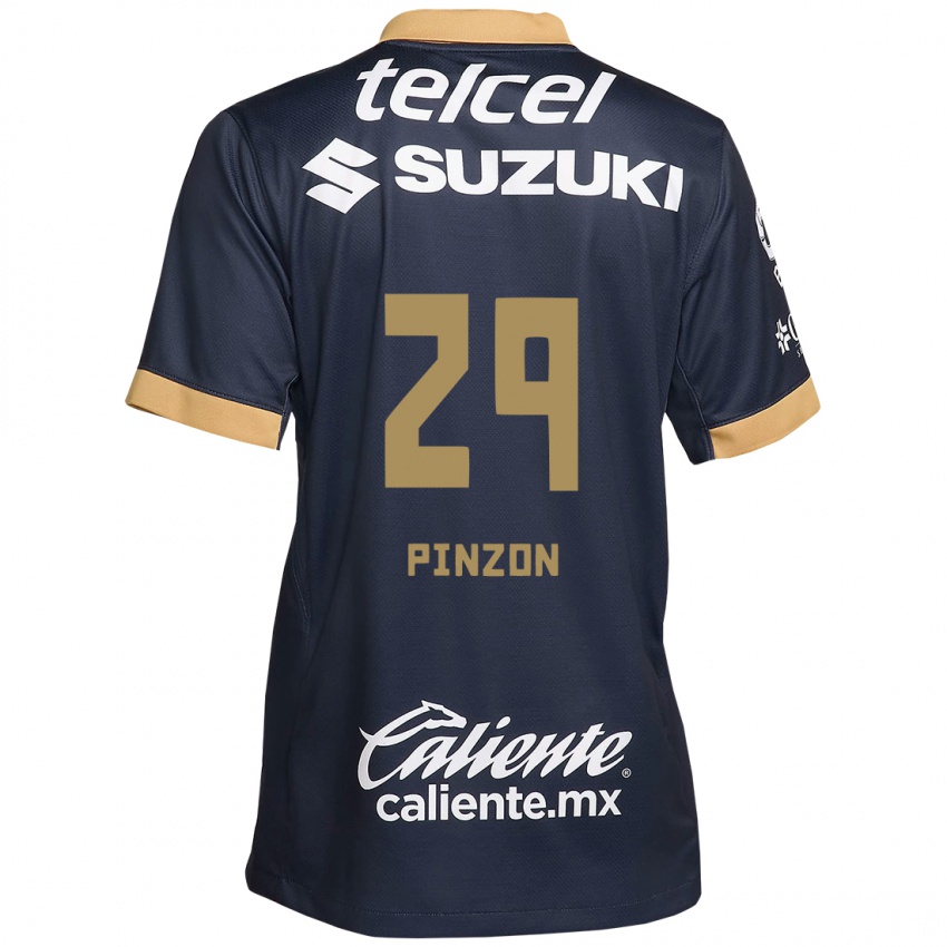 Hombre Camiseta Liceth Pinzon #29 Obsidiana Dorada Blanca 2ª Equipación 2024/25 La Camisa