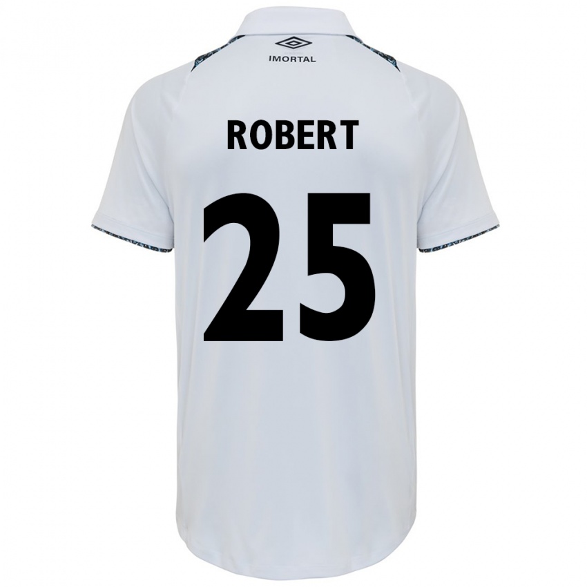 Hombre Camiseta Jhonata Robert #25 Blanco Azul 2ª Equipación 2024/25 La Camisa