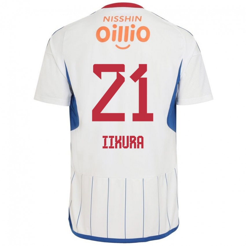 Hombre Camiseta Hiroki Iikura #21 Blanco Azul Rojo 2ª Equipación 2024/25 La Camisa