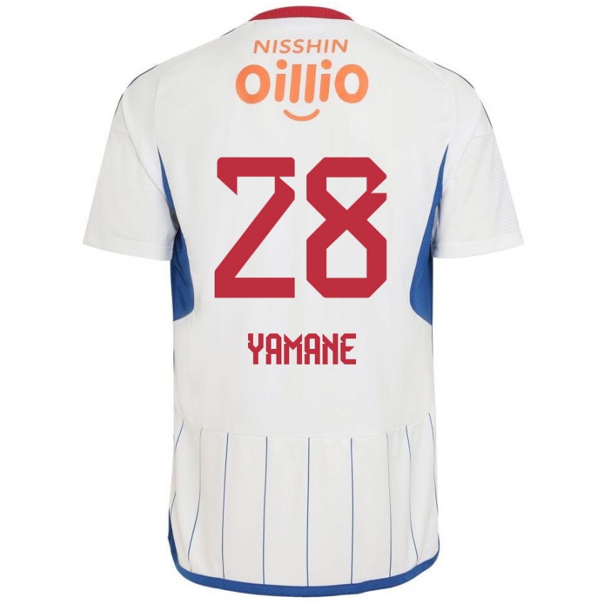 Hombre Camiseta Riku Yamane #28 Blanco Azul Rojo 2ª Equipación 2024/25 La Camisa