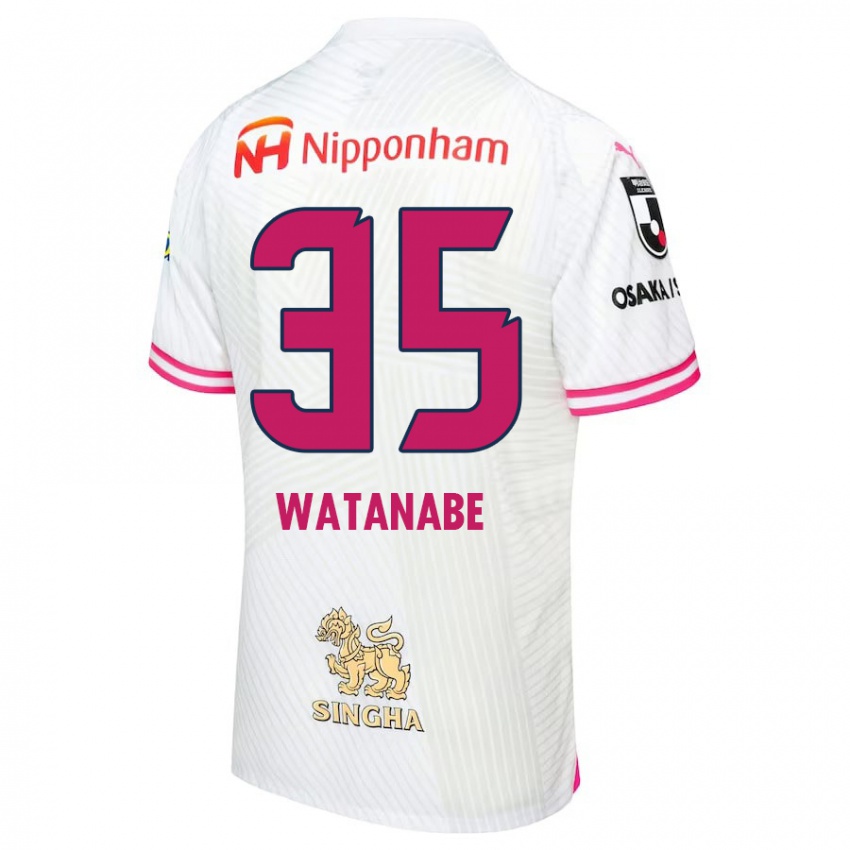 Hombre Camiseta Ryo Watanabe #35 Blanco Rosa 2ª Equipación 2024/25 La Camisa