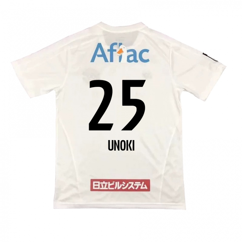 Hombre Camiseta Fumiya Unoki #25 Blanco Negro 2ª Equipación 2024/25 La Camisa