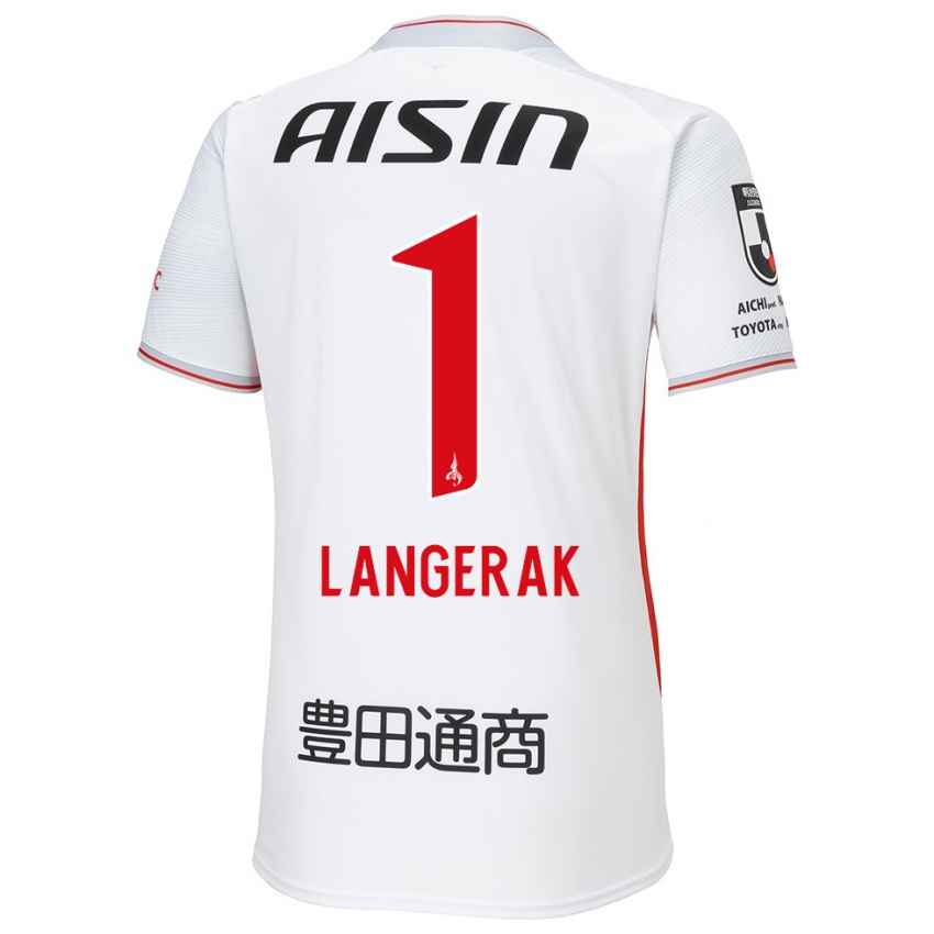 Hombre Camiseta Mitchell Langerak #1 Blanco Amarillo Rojo 2ª Equipación 2024/25 La Camisa