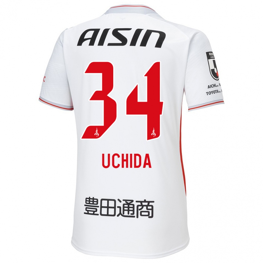 Hombre Camiseta Takuya Uchida #34 Blanco Amarillo Rojo 2ª Equipación 2024/25 La Camisa