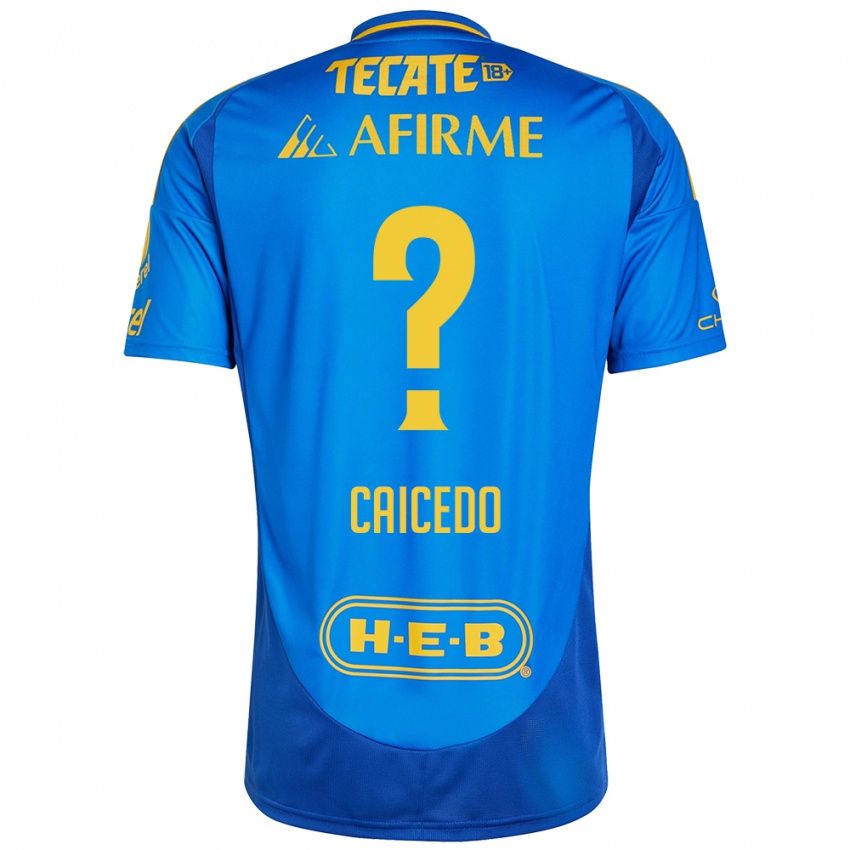 Hombre Camiseta Jordy Caicedo #0 Azul Amarillo 2ª Equipación 2024/25 La Camisa