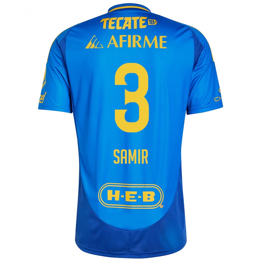 Hombre Camiseta Samir Caetano #3 Azul Amarillo 2ª Equipación 2024/25 La Camisa