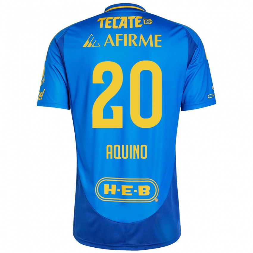 Hombre Camiseta Javier Aquino #20 Azul Amarillo 2ª Equipación 2024/25 La Camisa