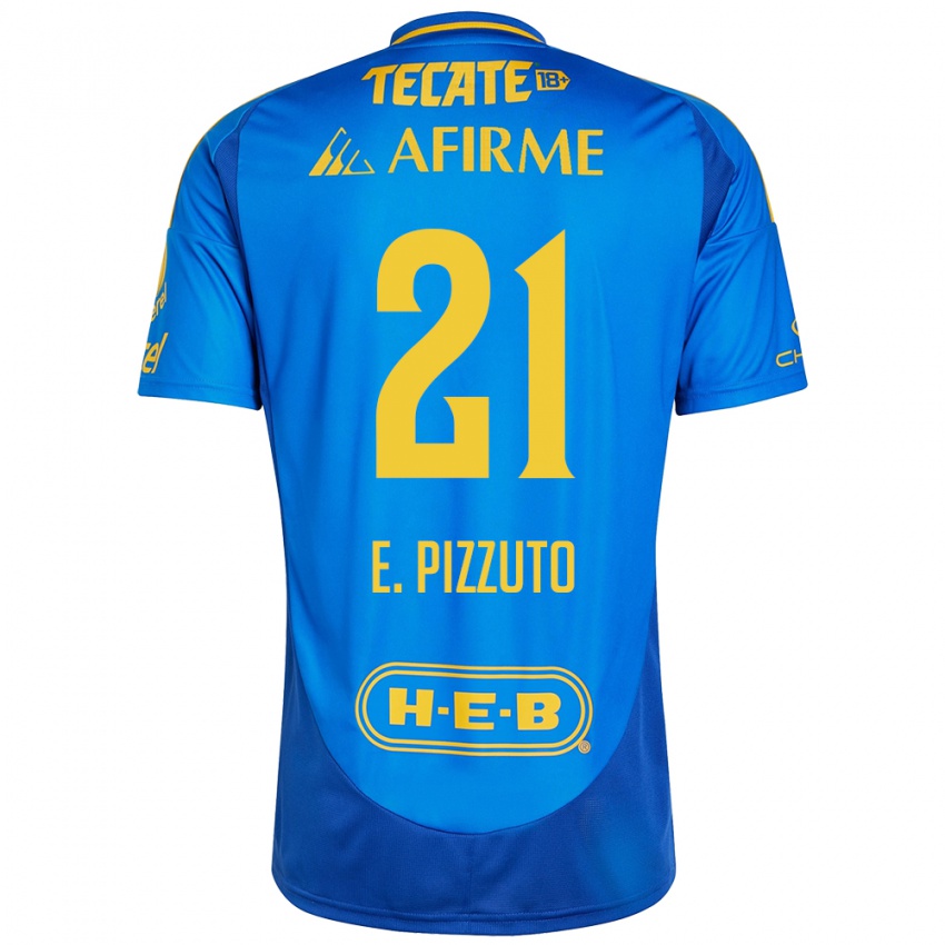 Hombre Camiseta Eugenio Pizzuto #21 Azul Amarillo 2ª Equipación 2024/25 La Camisa