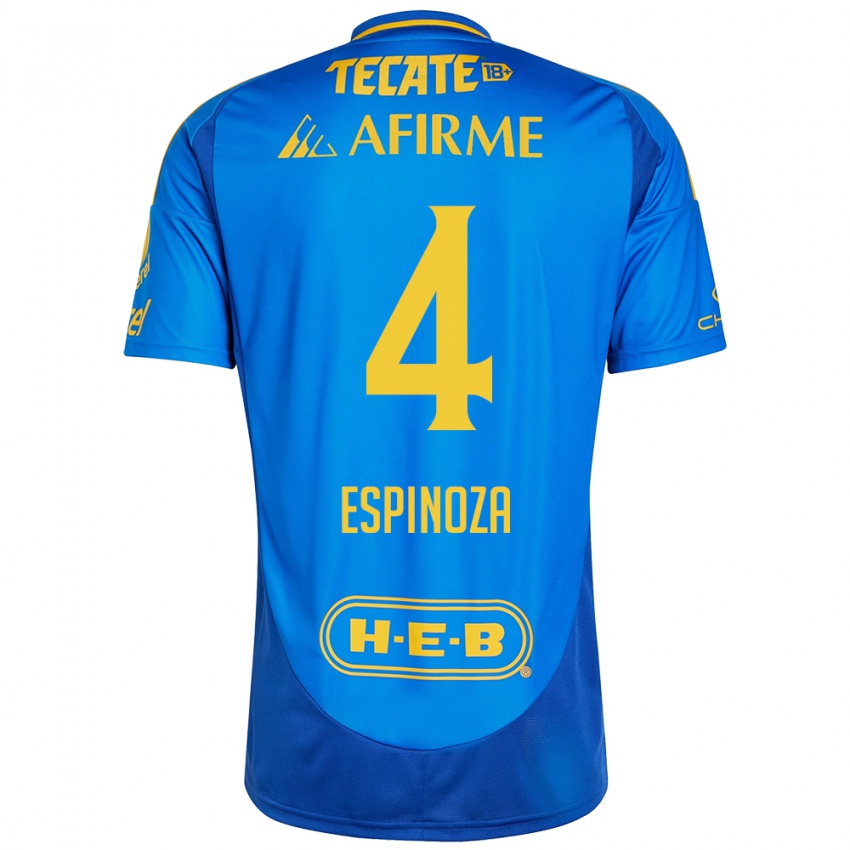 Hombre Camiseta Greta Espinoza #4 Azul Amarillo 2ª Equipación 2024/25 La Camisa