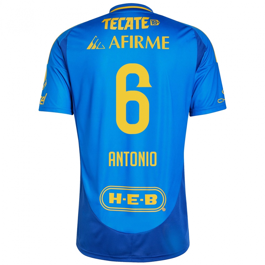 Hombre Camiseta Nancy Antonio #6 Azul Amarillo 2ª Equipación 2024/25 La Camisa