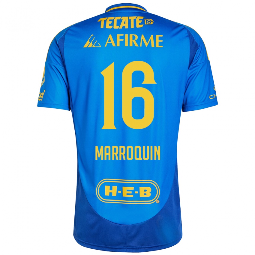 Hombre Camiseta Ammanda Marroquin #16 Azul Amarillo 2ª Equipación 2024/25 La Camisa