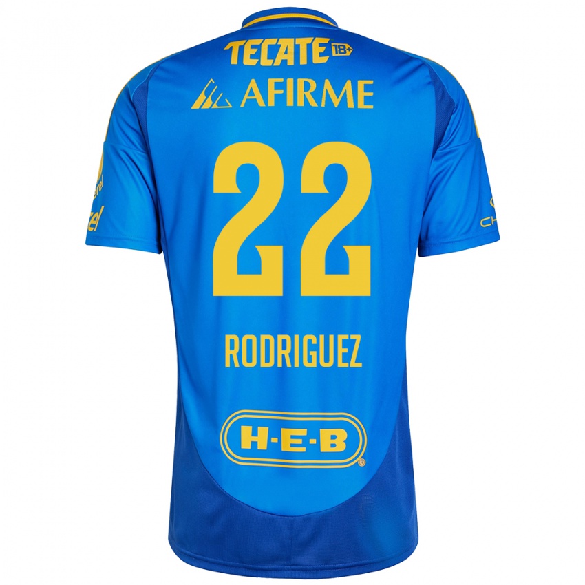 Hombre Camiseta Anika Rodriguez #22 Azul Amarillo 2ª Equipación 2024/25 La Camisa