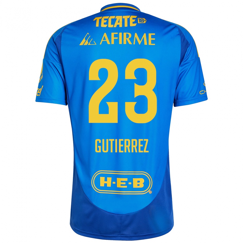 Hombre Camiseta Jana Gutierrez #23 Azul Amarillo 2ª Equipación 2024/25 La Camisa