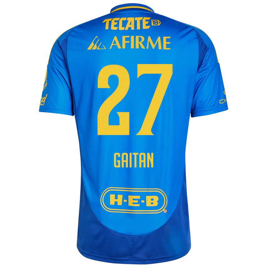 Hombre Camiseta Natalia Gaitan #27 Azul Amarillo 2ª Equipación 2024/25 La Camisa