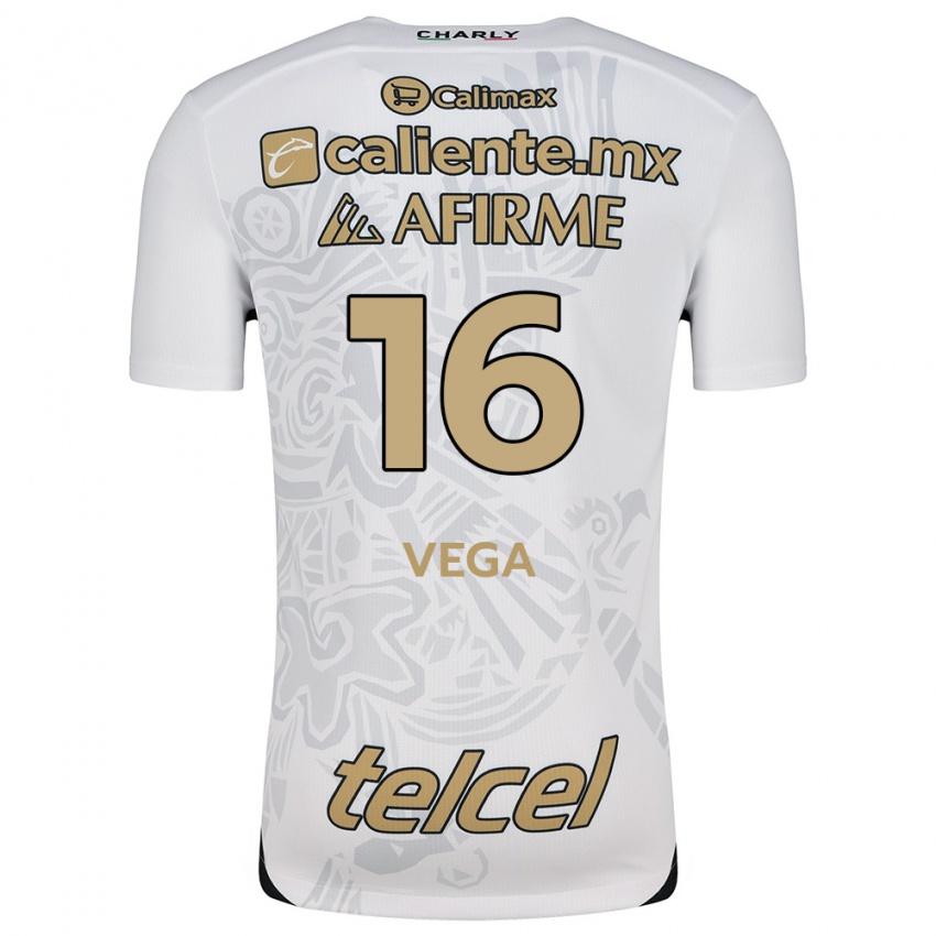 Hombre Camiseta Jesús Vega #16 Blanco Negro 2ª Equipación 2024/25 La Camisa