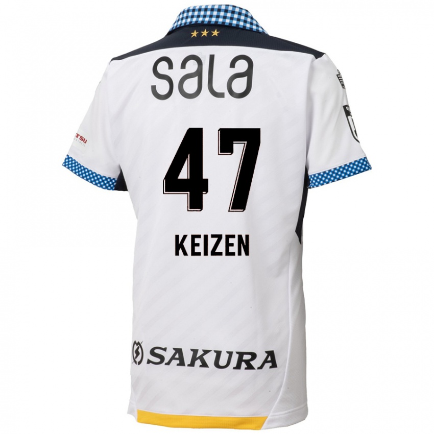 Hombre Camiseta Keizen Iida #47 Blanco Negro 2ª Equipación 2024/25 La Camisa