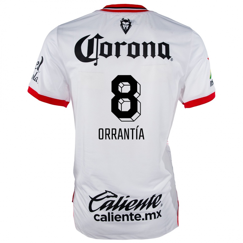 Hombre Camiseta Carlos Orrantia #8 Blanco Rojo 2ª Equipación 2024/25 La Camisa