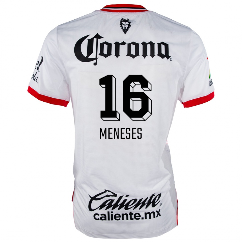 Hombre Camiseta Jean Meneses #16 Blanco Rojo 2ª Equipación 2024/25 La Camisa