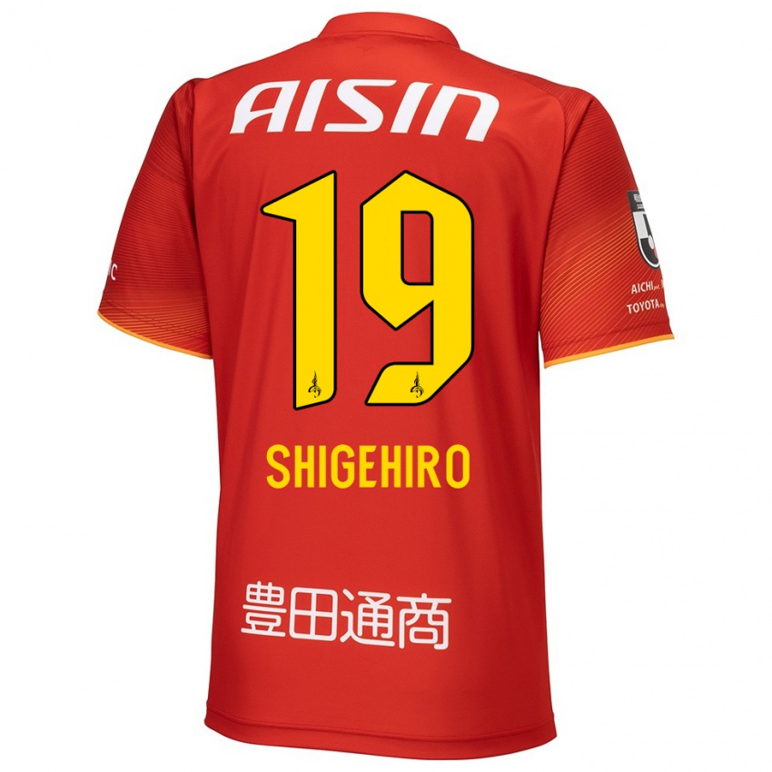 Mujer Camiseta Takuya Shigehiro #19 Rojo Blanco Amarillo 1ª Equipación 2024/25 La Camisa