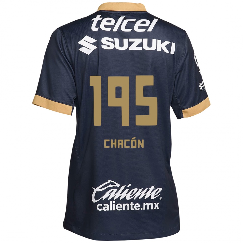 Mujer Camiseta Eduardo Chacón #195 Obsidiana Dorada Blanca 2ª Equipación 2024/25 La Camisa