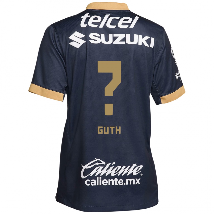 Mujer Camiseta Tiago Guth #0 Obsidiana Dorada Blanca 2ª Equipación 2024/25 La Camisa