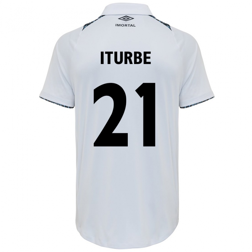 Mujer Camiseta Juan Iturbe #21 Blanco Azul 2ª Equipación 2024/25 La Camisa