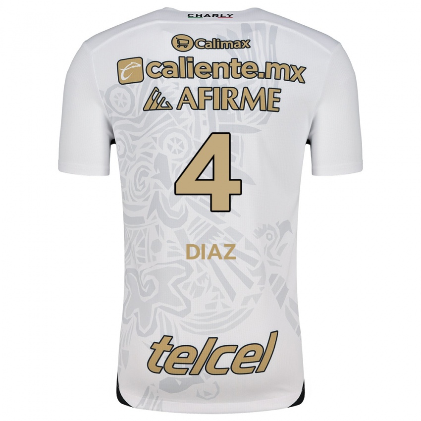 Mujer Camiseta Nicolás Díaz #4 Blanco Negro 2ª Equipación 2024/25 La Camisa