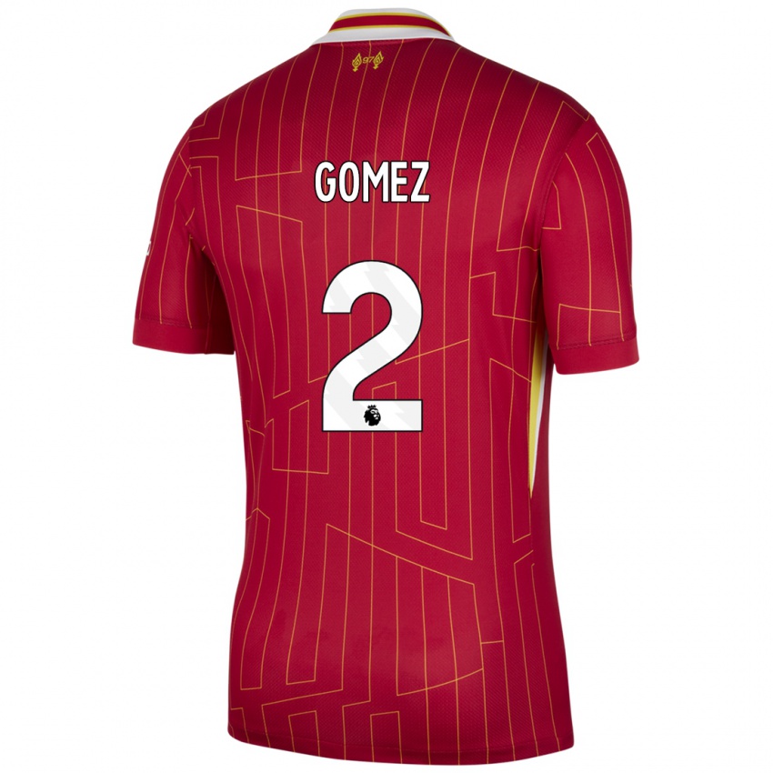 Niño Camiseta Joe Gomez #2 Rojo Amarillo Blanco 1ª Equipación 2024/25 La Camisa