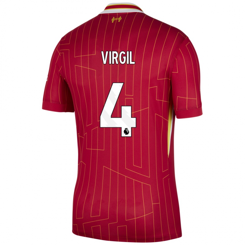 Niño Camiseta Virgil Van Dijk #4 Rojo Amarillo Blanco 1ª Equipación 2024/25 La Camisa