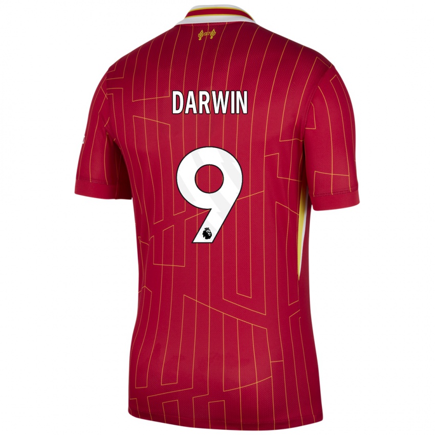 Niño Camiseta Darwin Nunez #9 Rojo Amarillo Blanco 1ª Equipación 2024/25 La Camisa