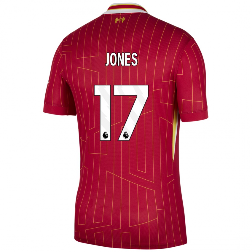 Niño Camiseta Curtis Jones #17 Rojo Amarillo Blanco 1ª Equipación 2024/25 La Camisa