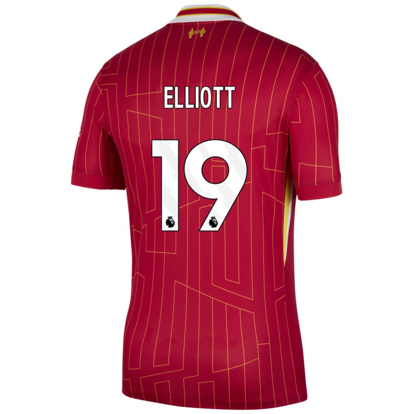 Niño Camiseta Harvey Elliott #19 Rojo Amarillo Blanco 1ª Equipación 2024/25 La Camisa