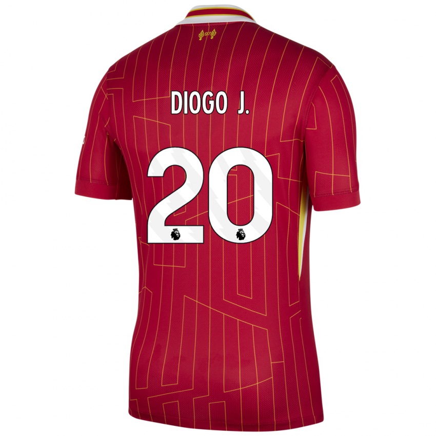 Niño Camiseta Diogo Jota #20 Rojo Amarillo Blanco 1ª Equipación 2024/25 La Camisa