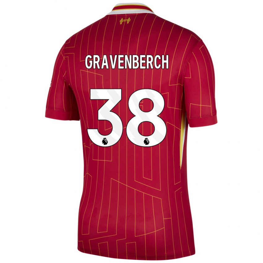 Niño Camiseta Ryan Gravenberch #38 Rojo Amarillo Blanco 1ª Equipación 2024/25 La Camisa